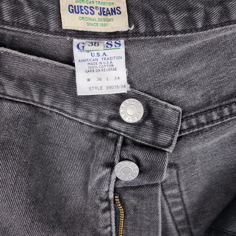 VTG Guess Jeans Mens 36 Faded Black Relaxed Tapered 2 Button Denim USA 90s 39075 - Picture 2 of 11